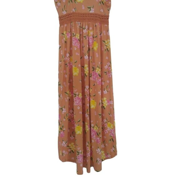 Derek Heart Floral Print Sundress With Lace Detail & Spaghetti Straps Peach. - Picture 6 of 8